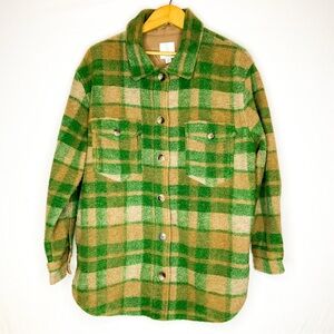JOIE Green Tan Plaid Shacket | Button-Up Size Large